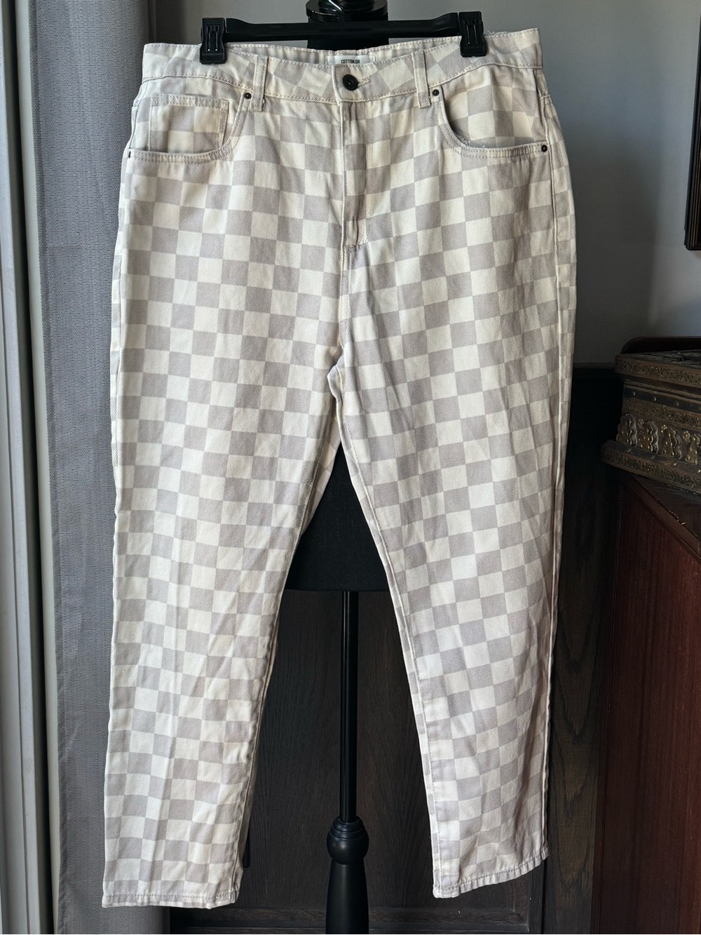 Cotton On Checkerboard High-Rise Jeans in Cream and gray 12 EUC - Picture 1 of 6